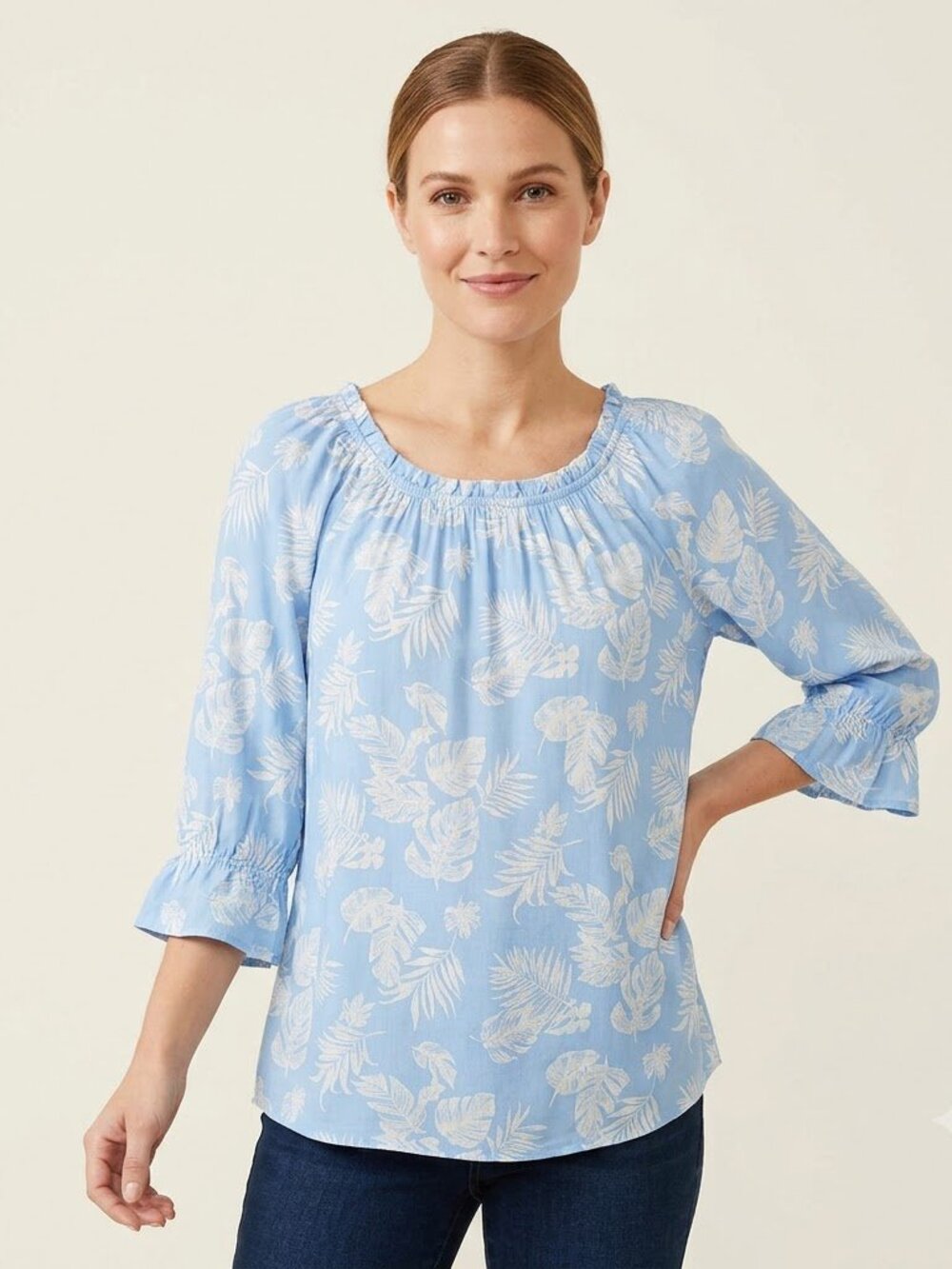 Blue Floral Women's Top Late August Petite Medium